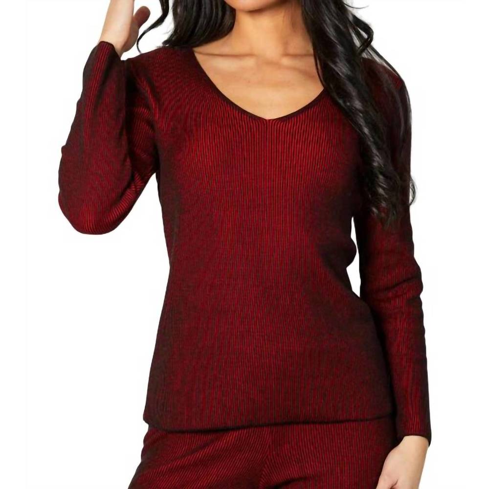 NEW ANGEL APPAREL two tone ribbed v-neck top in rouge